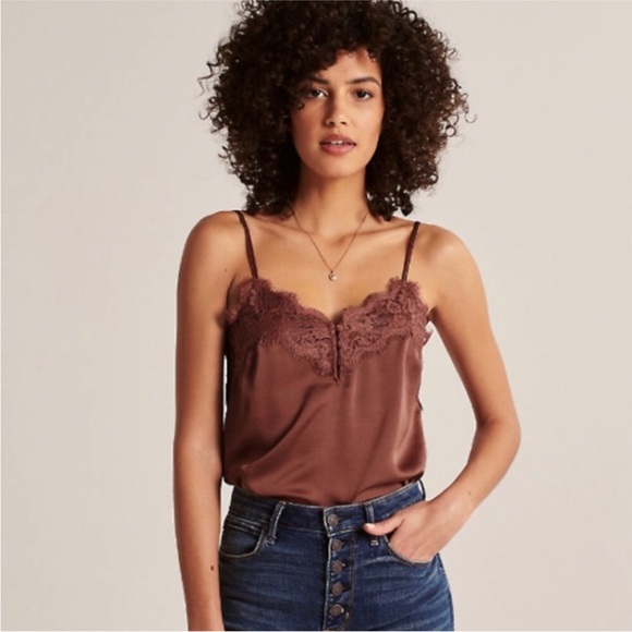 Abercrombie & Fitch Tops - New Abercrombie & Fitch Brown Satin Lace Cami Size Small